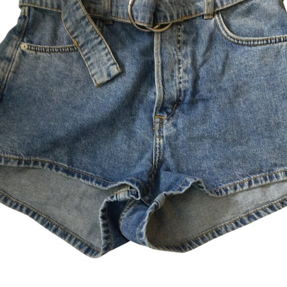 Divided H&M Women's Size 6 Paperbag High Waist Button Fly Belted Jean Shorts - Picture 3 of 5